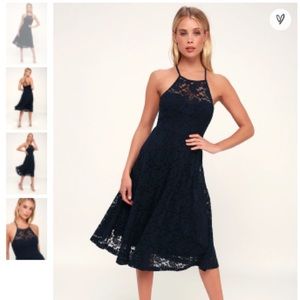 Lulu’s navy blue lace midi dress